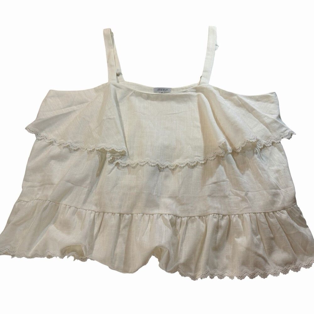 White Birch Top Womens 3XL White Linen Blend Sleeveless Tiered Blouse Lace Trim